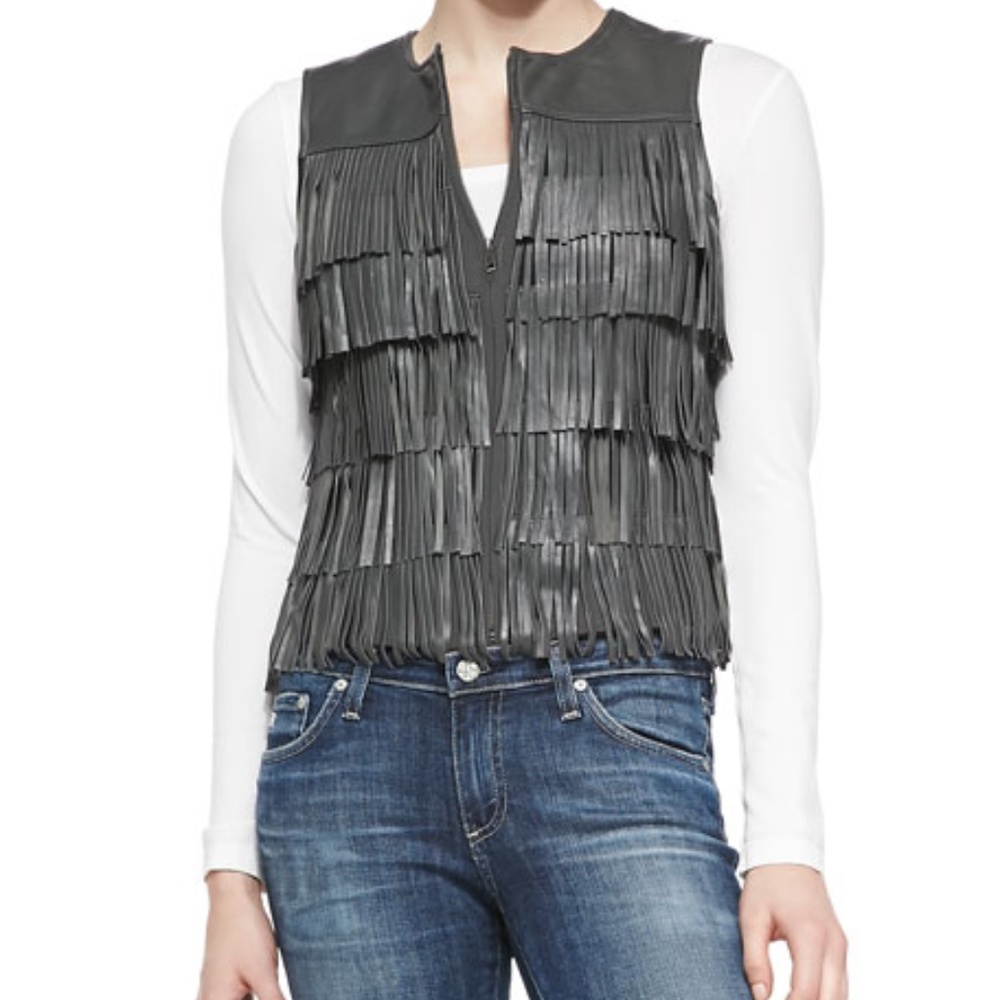 CUSP/Neiman. Marcus Leather Fringe Vest- Sz Small